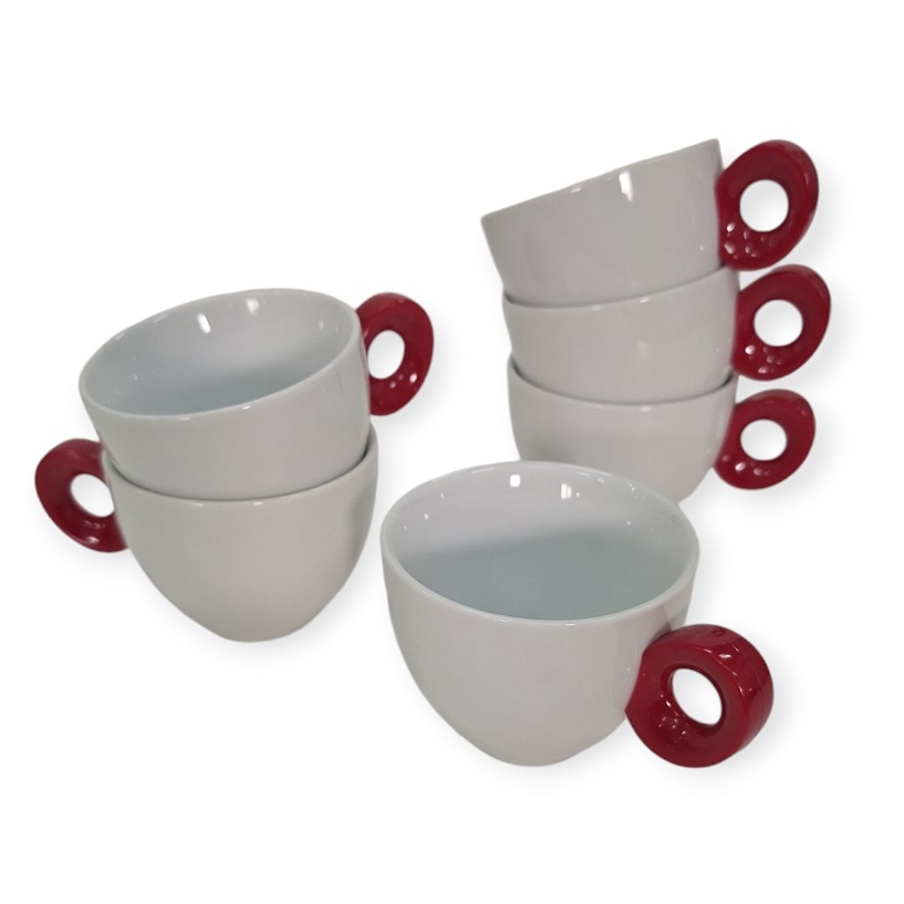 Acquista online Guzzini set of 6 porcelain cups, white and red, 50 cc Guzzini